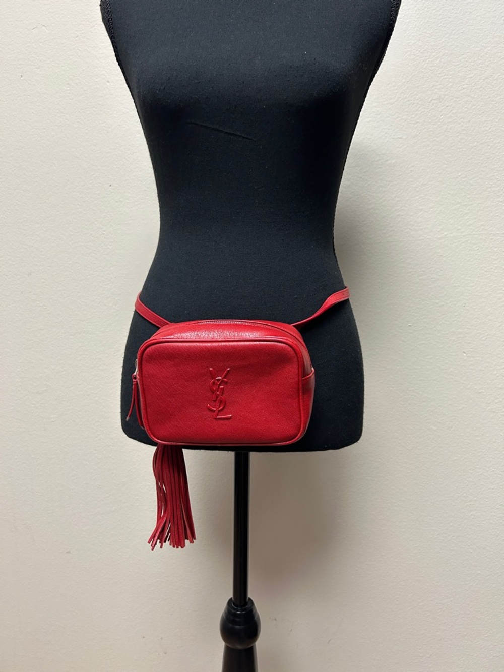 Saint Laurent BELT BAG Red Leather Mini Belt Bag with Tassel
